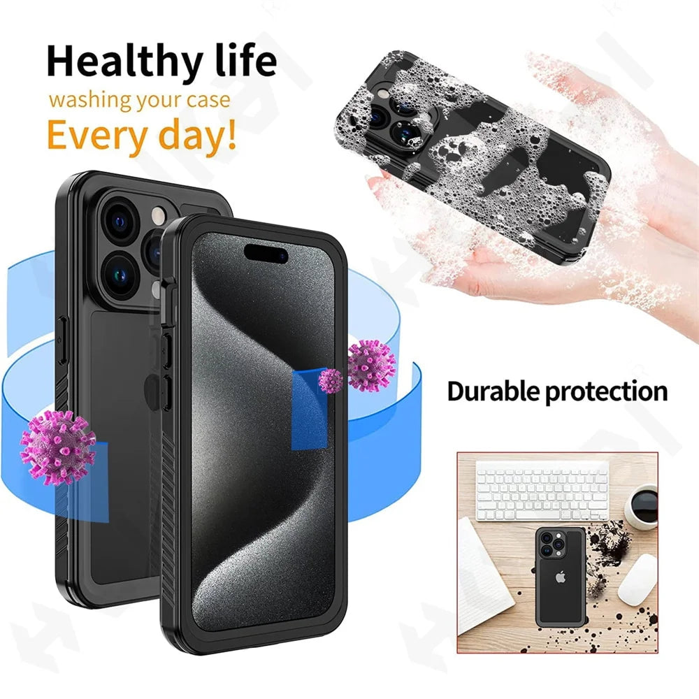 IP68 Shellbox Waterproof Case For iPhone 17 16 15 14 13 12 11 Pro Max XR XS Plus 8  Metal Aluminum Swimming Phone Luxury Cover