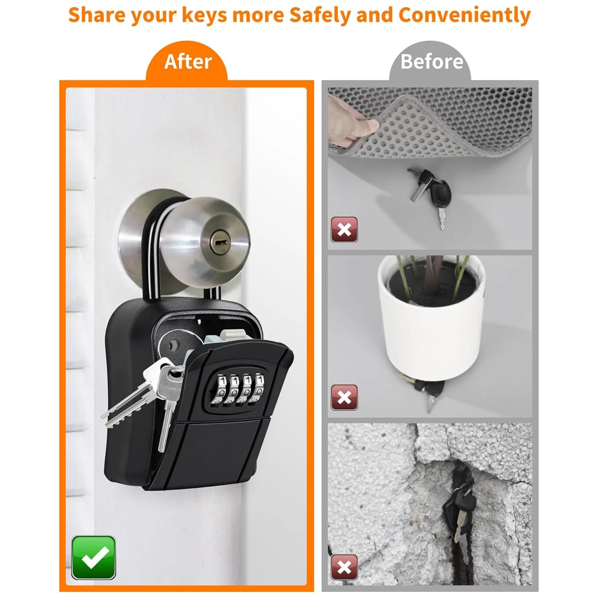 Key lock box, made of aluminum alloy, wall-mounted key storage box, with a reconfigurable password and spare key storage.