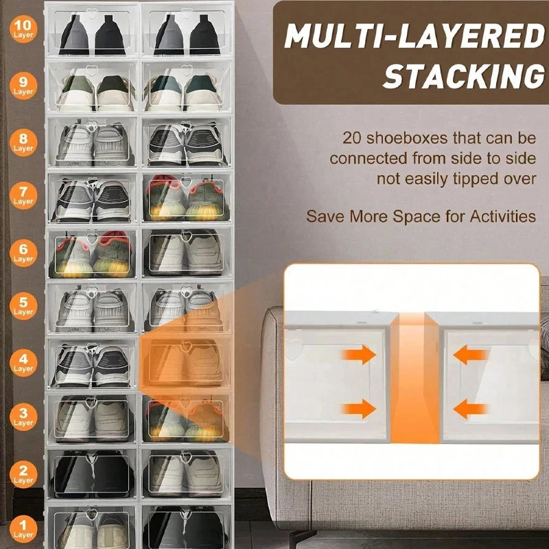 6/12PCS Stackable Shoe Box With Flip Door - Suitable For Family Dormitory, Space Saving Transparent Storage Box