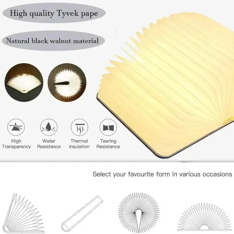 LED Wooden Book Lamp Creative 3D Book Light Folding LED Night Light USB Recharge Decor Bedroom Table Lamp for Kid Brithday Gifts