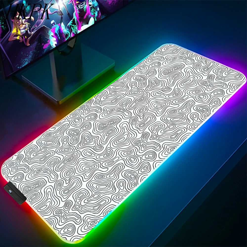 90x40cm Black And White Line RGB Gaming Mouse Pad Large Gamer Big Mouse Mat Computer Gaming Keyboard Desk LED Backlit Mousepad