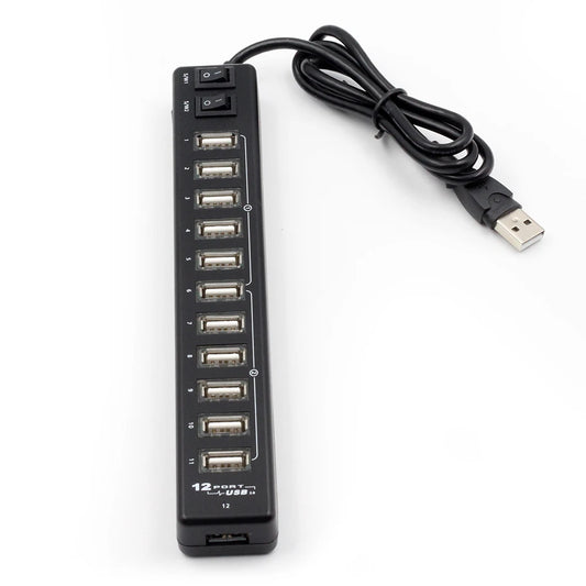 High Quality USB Hub 12 Ports USB 2.0 Hub Multi Usb Splitter Switch with EU / US Power Adapter for printers speakers MP3 player