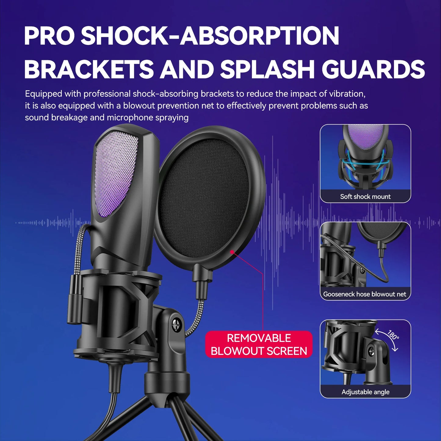 RGB Gaming Condenser Microphone,USB Gaming Microphone Kit for Laptops,PC Podcasts,Gaming,Voiceovers,Vocals & Instruments