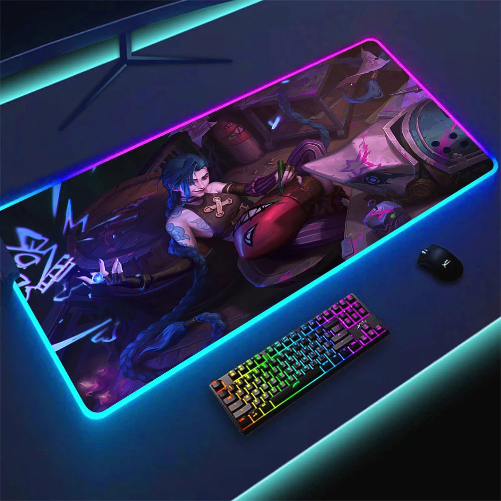 JINX VI RGB Gaming Mouse Pad 900x400mm Anime Arcane Mats League of Legends Gamer Carpet Rug LOL Large Keyboard LED Cool Desk Mat