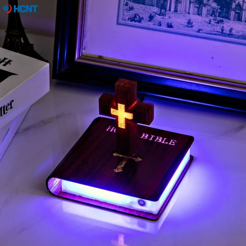 Levitating Cross Lamp Bible Floating Cross Night Light with Colorful Magnetic Levitation Christian Gift Spiritual Home Decor