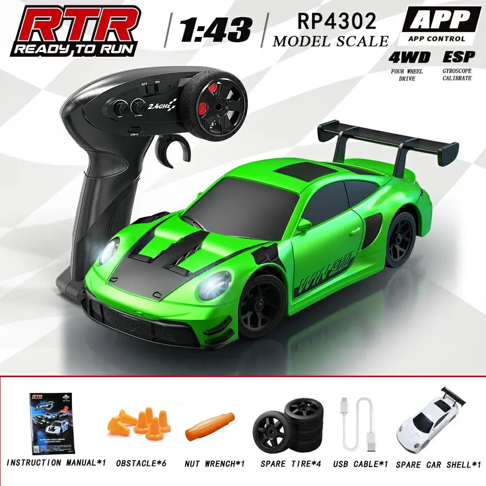 1/43 HB-RP43 RC Drift Car with DIY White Body Shell & Extra Tires 2.4G 4WD ESP Gyro Stabilization Full Proportional Control Car