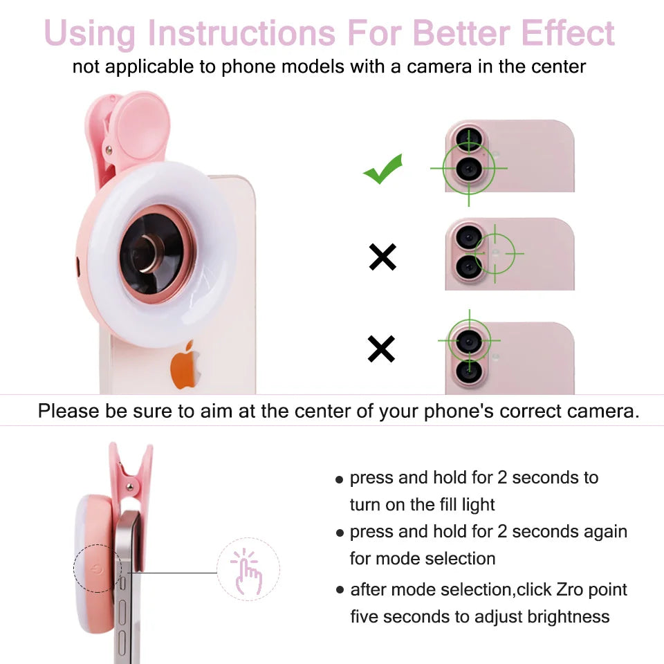 Mobile Lens LED Phone Clip Magnifier, 15X Zoom with Light for Photos,Hands-Free Magnifying Glass Macro Lens 2 in 1 HD Camera Len