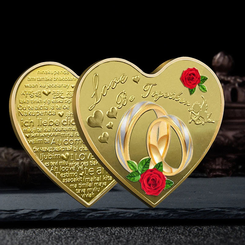 Heart Shape Love Coin for Lover 52 Kinds of Words I Love You Collectible Coins Collection Plated Gold Souvenirs
