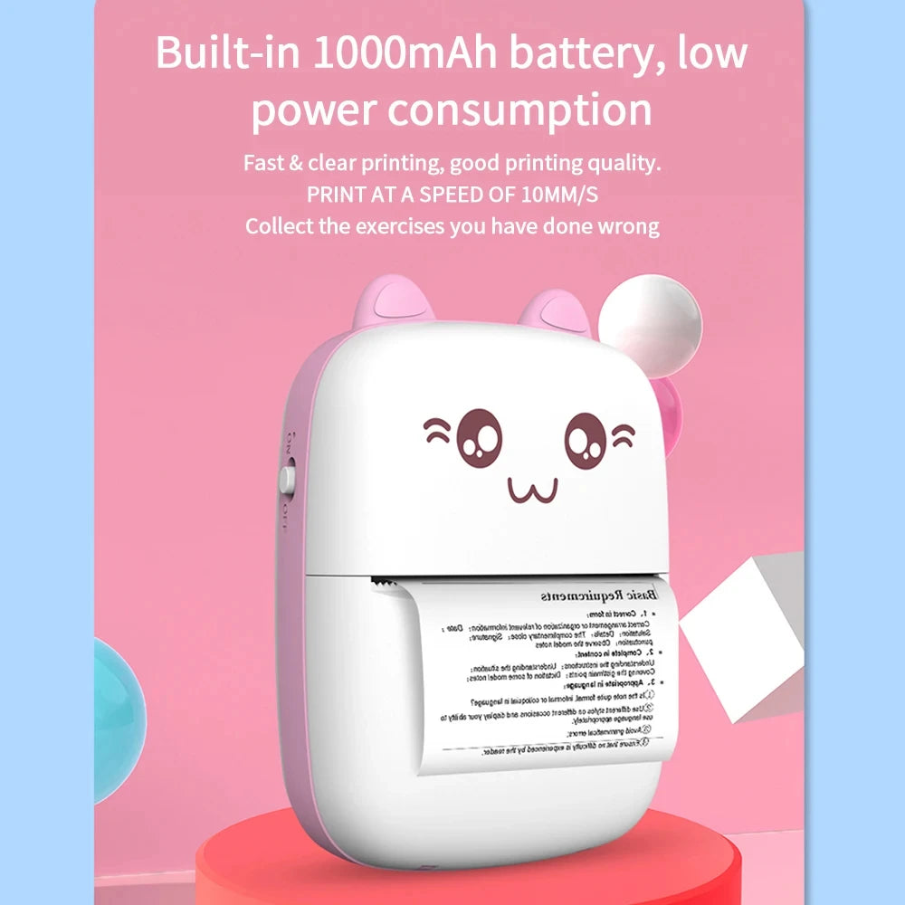 Mini Bluetooth Thermal Printer 200dpi for Labels, Photos, and Memo Printing - Portable with USB Cable