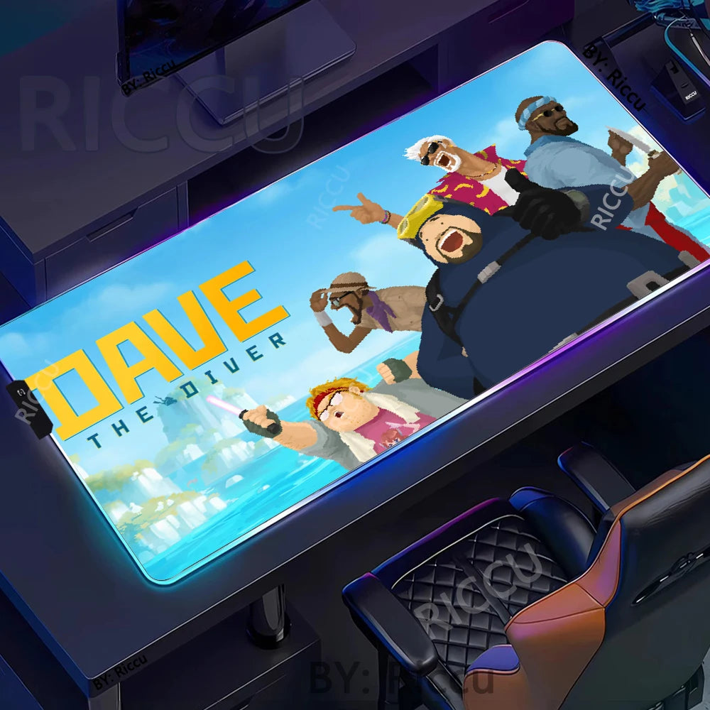 RGB PC Popular games Daves the Diver Mouse Pad XXL Computer esports Accessories Large Keyboard Laptop Table mat LED Gamer Gaming