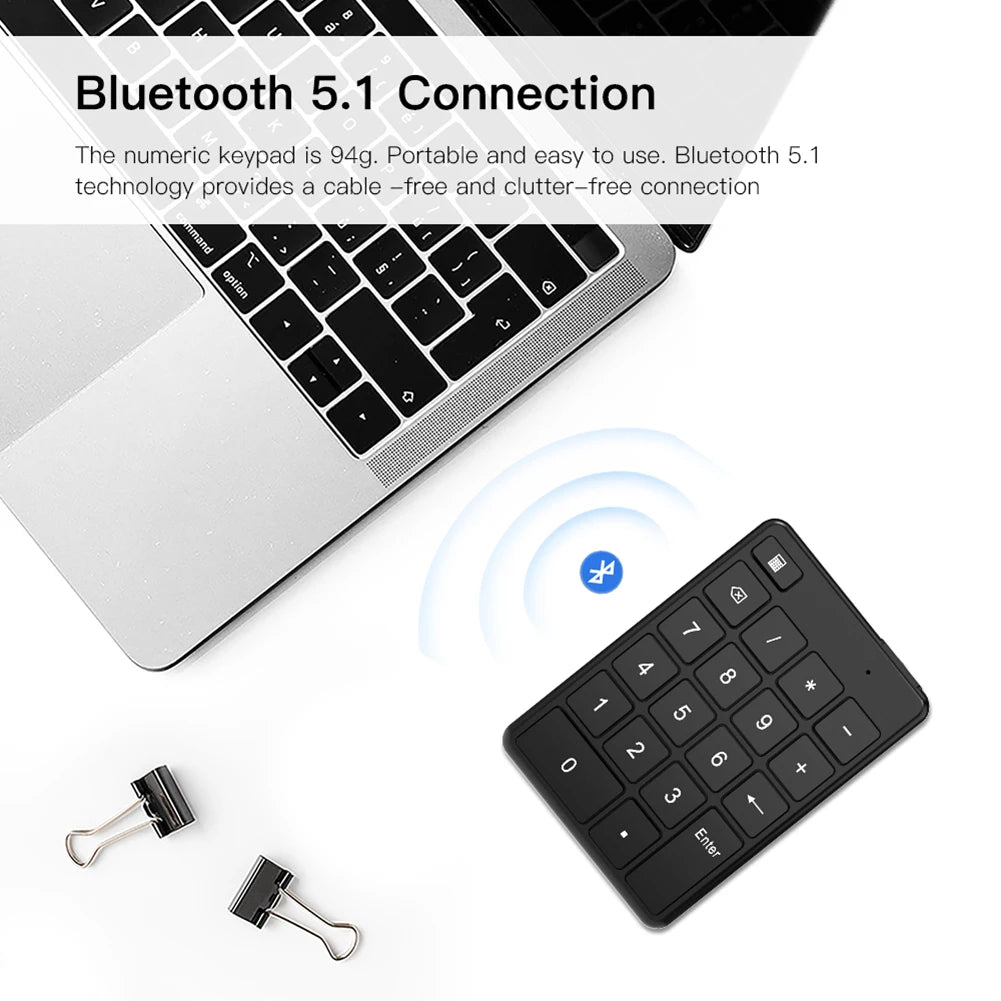 Bluetooth Wireless Numeric Keypad Portable Mini Number Keyboard 19 Keys External Number Pad for Laptop PC Accounting Supplies
