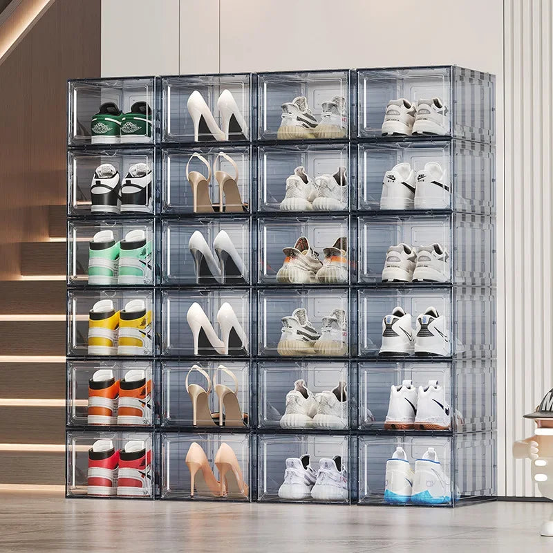 48 Size Large Foldable Stackable Acrylic Shoe Box with Magnetic DoorTransparent Dustproof Sneaker Storage Organizer for AJ N ike