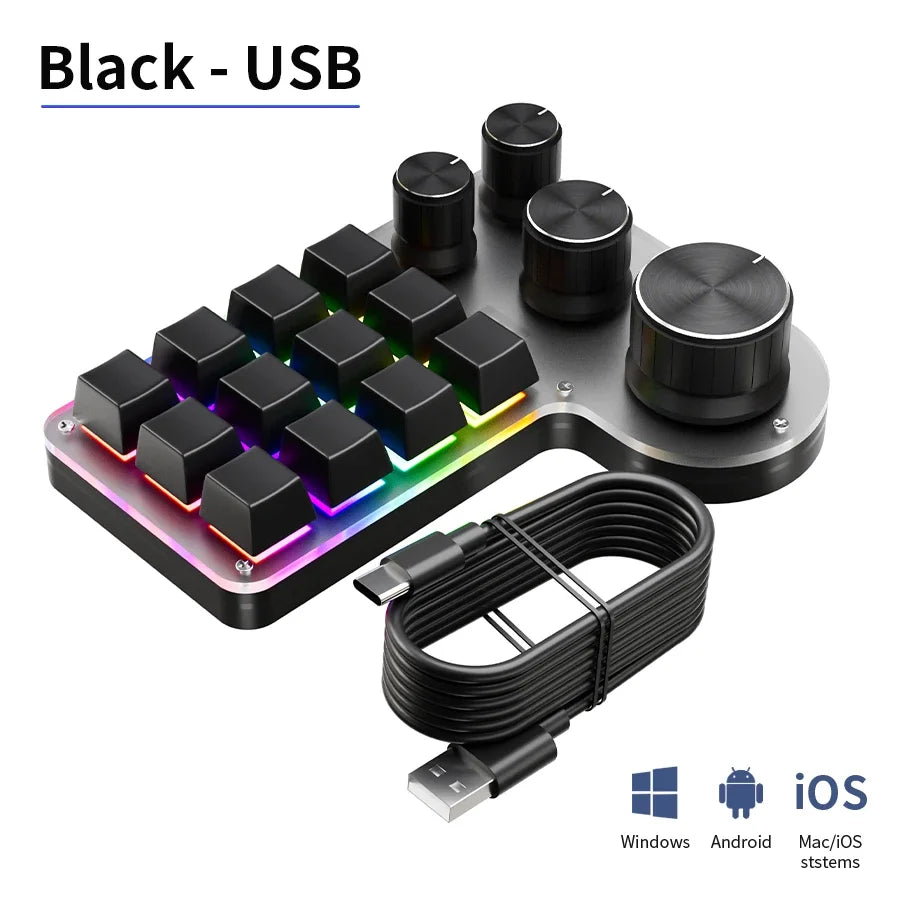 3 Modes 12 Keys Mechanical Keyboard 4 Knobs Custom Programming Macro Gaming Keyboard RGB Bluetooth 2.4G USB Wired Keypad for PS