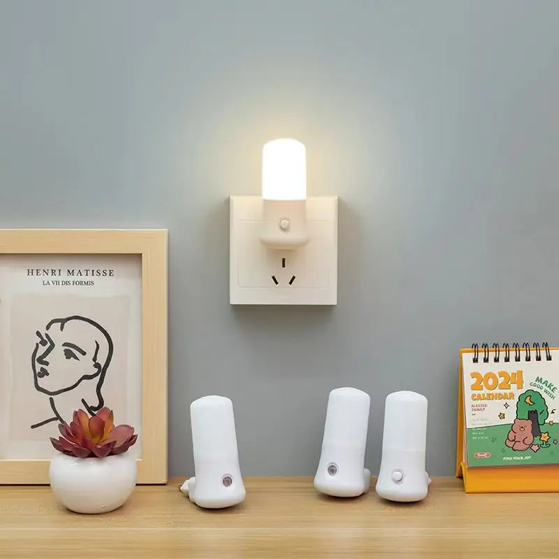 LED Night Light  White EU /USPush Button Switch Wall Socket Lamp Bedroom Bedside Lamp Baby Room Corridor Home Decor Night Lights