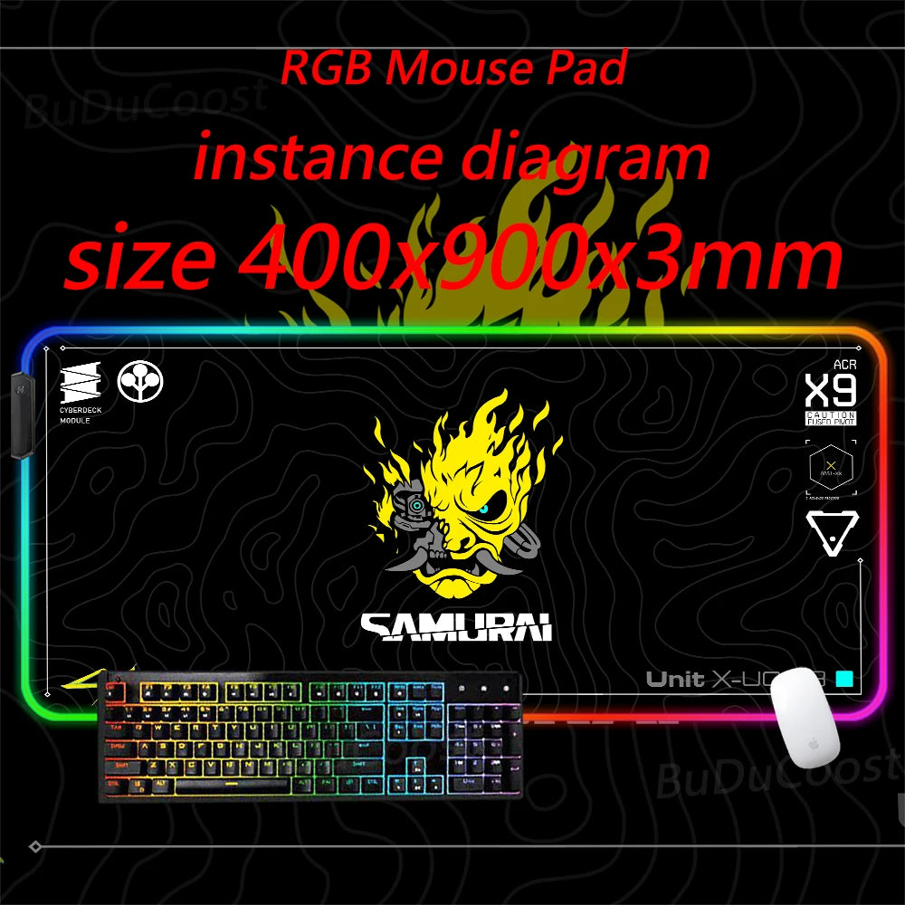 RGB Gaming Mouse pad C-Cyberpunks Computer HD Deskmat XXL Black Mouse Pad Keyboard Office Accessories Company Non-slip Mause Pad