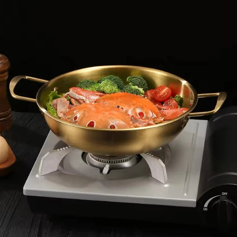 Gold Color Pot with Lid Double Ear Kitchen Pot Instant Noodles Pots Single Person Small Hot Pot Seafood Pots Household Stockpot