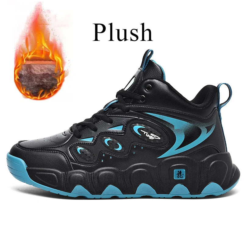 Plus Big Size 50 51 52 53 54 Mens Basketball Shoes Leather Sneakers Ankle Sports Shoes Anti-skid Winter Plush Super Warm New