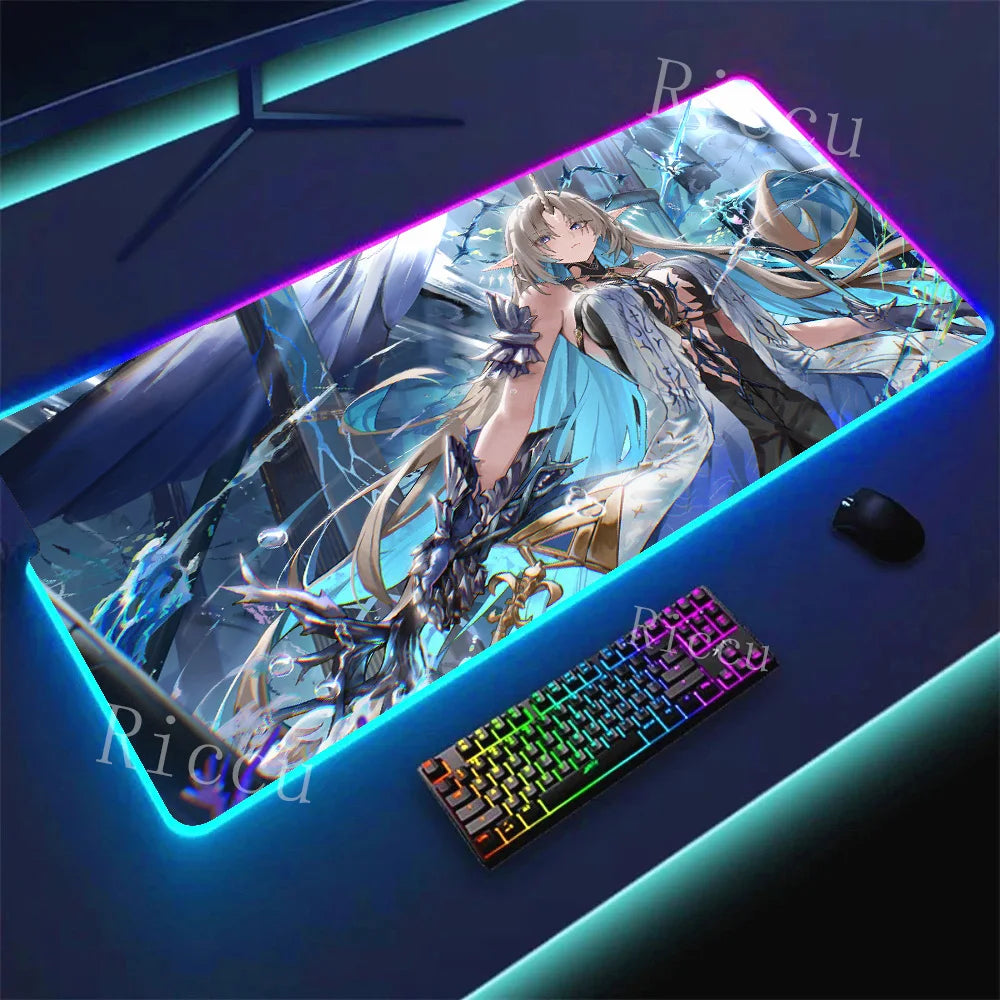 RGB HD Cartethyia Wuthering Waves MousePad Game Laptop Play Mat Extra Large Kawaii Non-slip MousePad Gaming Accessories E-Sports