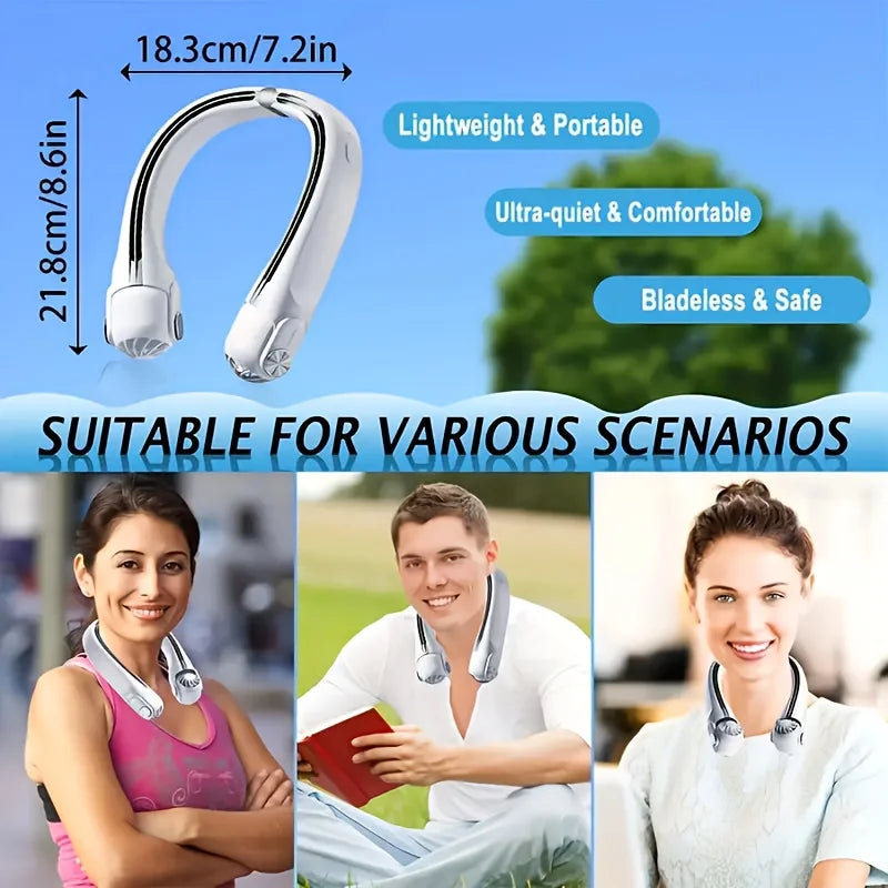 Portable neck mounted fan, USB charging, bladeless hanging neck portable fan with adjustable turbo fan, suitable for outdoor use