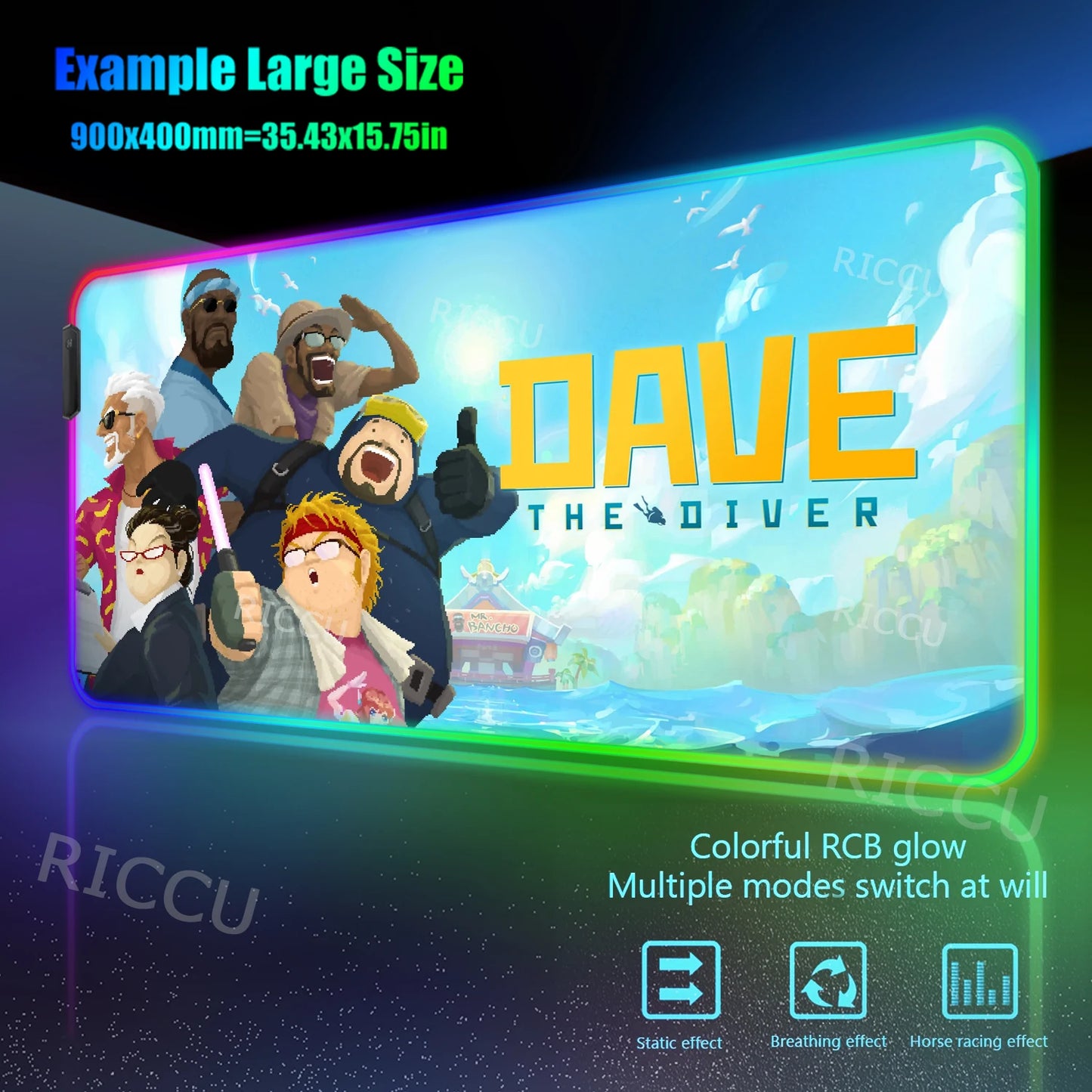 RGB PC Popular games Daves the Diver Mouse Pad XXL Computer esports Accessories Large Keyboard Laptop Table mat LED Gamer Gaming