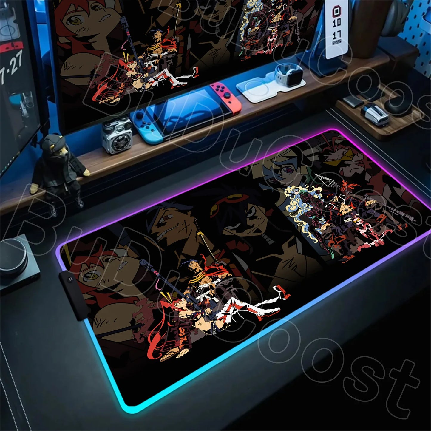 RGB Mouse Pad Tengen Toppa Gurren Lagann XXL Gaming Mousepad LED Luminous Gamer Mouse Mats Natural Rubber Table Pad With Backlit