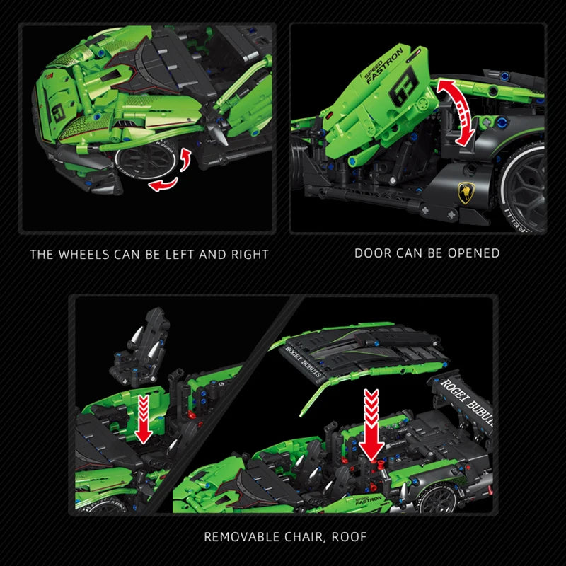MOC Technical Green Racing Car Building Blocks Set  Model Kit DIY Assembly Bricks STEM Educational Toys Kids Birthday Gift