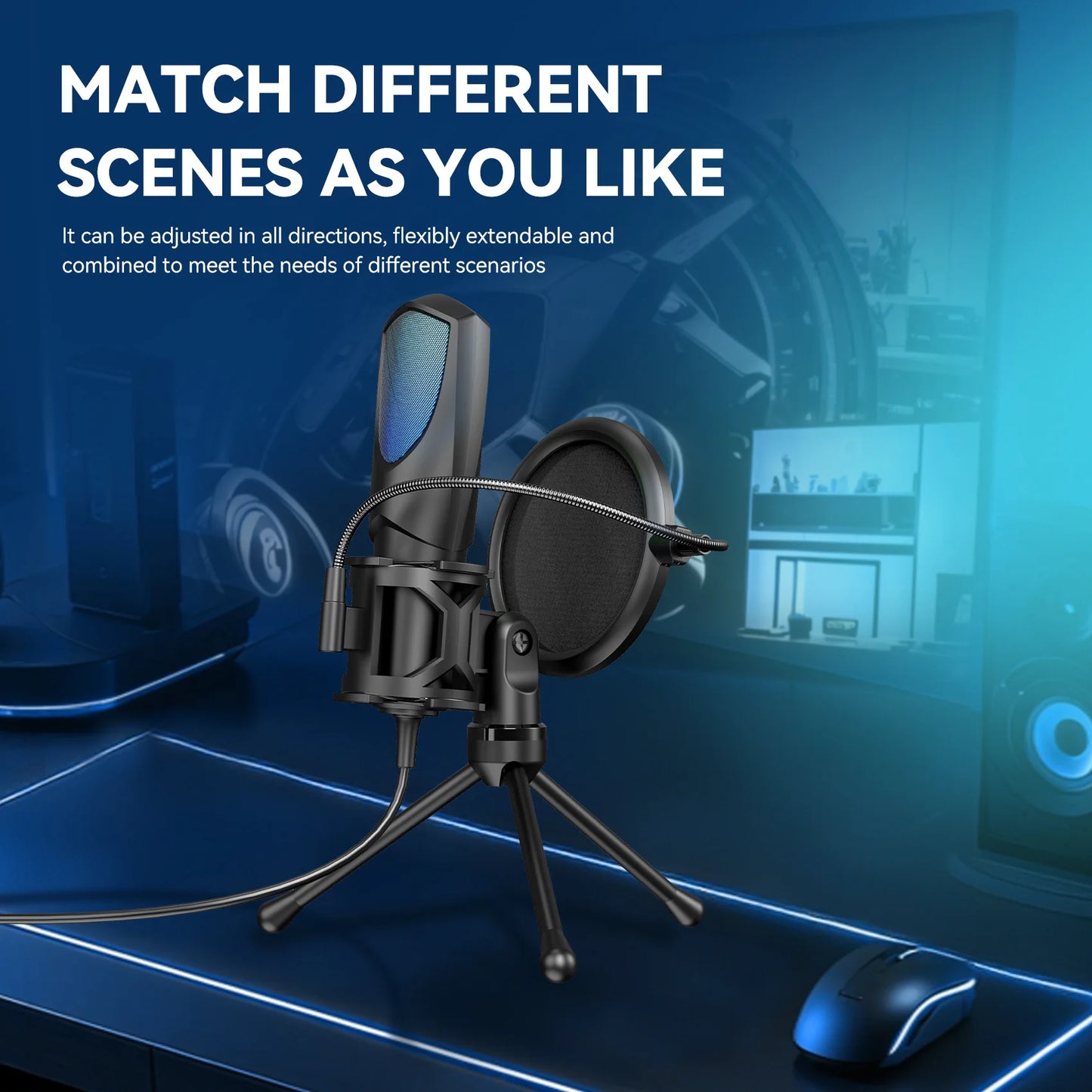 RGB Gaming Condenser Microphone,USB Gaming Microphone Kit for Laptops,PC Podcasts,Gaming,Voiceovers,Vocals & Instruments