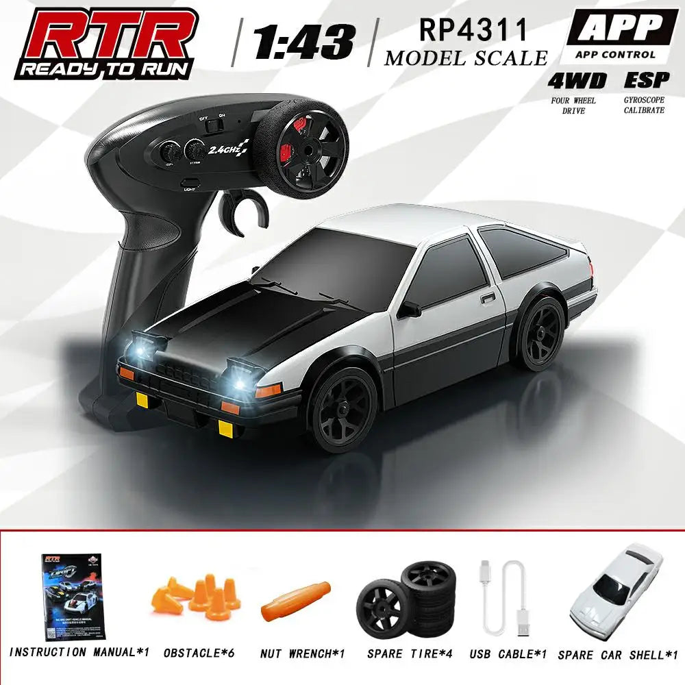 1/43 HB-RP43 RC Drift Car with DIY White Body Shell & Extra Tires 2.4G 4WD ESP Gyro Stabilization Full Proportional Control Car