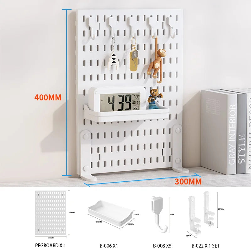 Office Desktop Storage Pegboard: Height-Adjustable Vertical Storage Rack (For Stationery Storage And Decorative Figurine Display