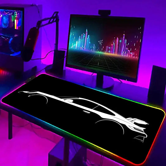 Black sports Car Mouse Pad XXL RGB Gaming MousePad HD Game Accessories Large LED Light MousePads PC Computer Carpet With Backlit