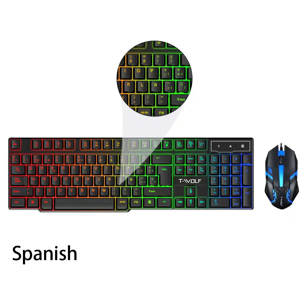 104 Keys Computer Mouse Keyboard Combo Colorful Blacklight Gaming USB Wired Keyboard And Mouse Set