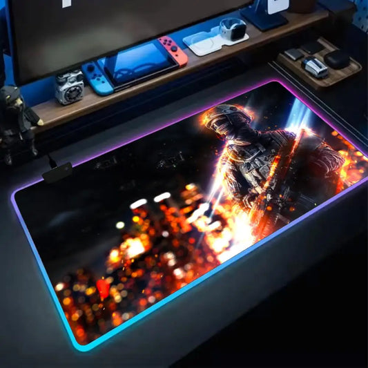 Cool Battlefield 6 Mouse Pad RGB Gaming Mouse Pad XXL, Extended Surface, Non-Slip, Smooth, LED Lights, Perfect Desk Mat