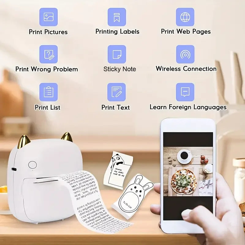 Thermal Mini Printer, Portable Inkless Sticker Maker, Free Cut Pocket Printer, Photo Label Memo Printing Tag Bluetooth Printer