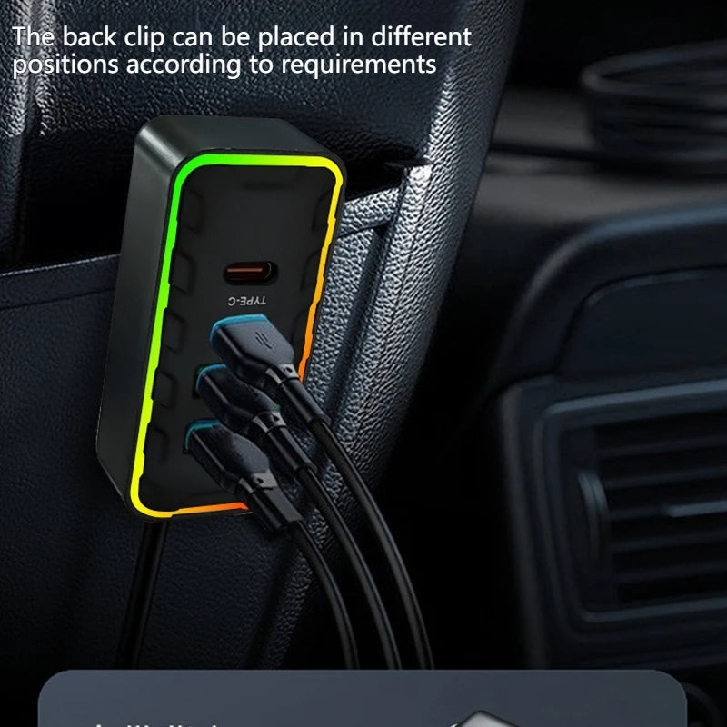 22.5W Fast Car Charger 7-Port Expansion Simultaneous Front and Rear Charging Type-C USB Family Travel Adapter Charger