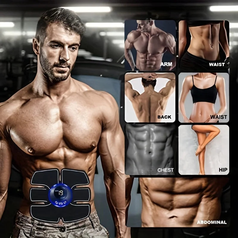 USB Rechargeable Muscle Massager Portable Abdominal Fitness Patch Shaping Massage Wireless LCD Display Massager to Relax Fatigue