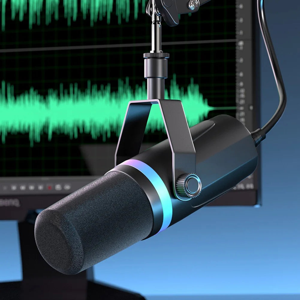 USB XLR Dynamic Gaming Microphone RGB Dynamic Computer Microphone PC Computer Gaming Mic for Streaming Recording