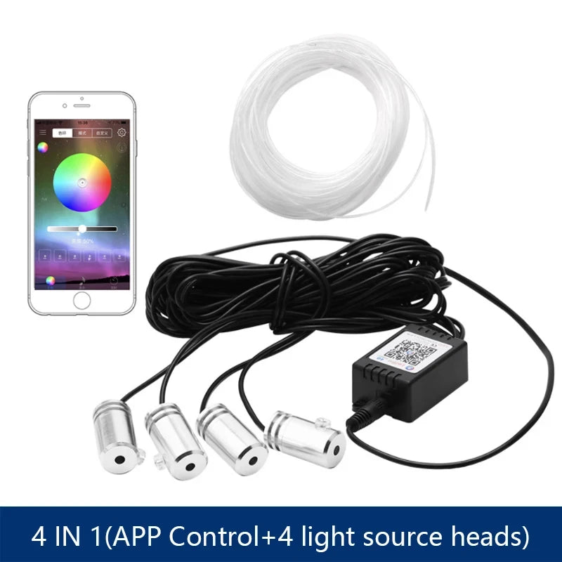 5 In 1 6 In 1  LED Car Atmosphere Light Cigarette USB 8M Interior RGB Flexible App Control Fiber Optic Strips Light with Remote