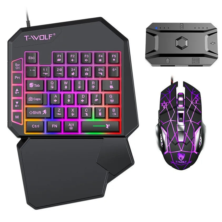 Mechanical Gaming Keyboard Kit 5 In 1 Set One Hand Keyboard 5D Mechanical Gamer Mouse Converter Mobile Game Pro Converter