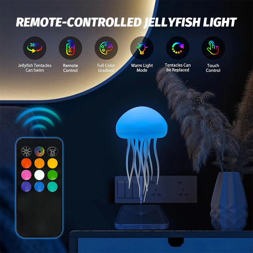 Jellyfish Night Light With Remote Control Rechargeable RGB Gradient Jellyfish Bedside Lamp  For Christmas Gifts