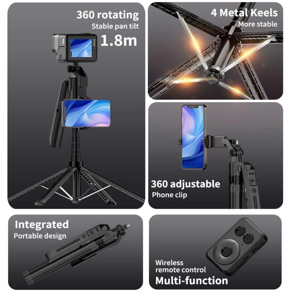 Gimbal Stabilizer With Bluetooth Remote 5 in 1 Smartphone Selfie Stick Intelligent AI Follow-Up Anti Shake Pan Tilt Tripod