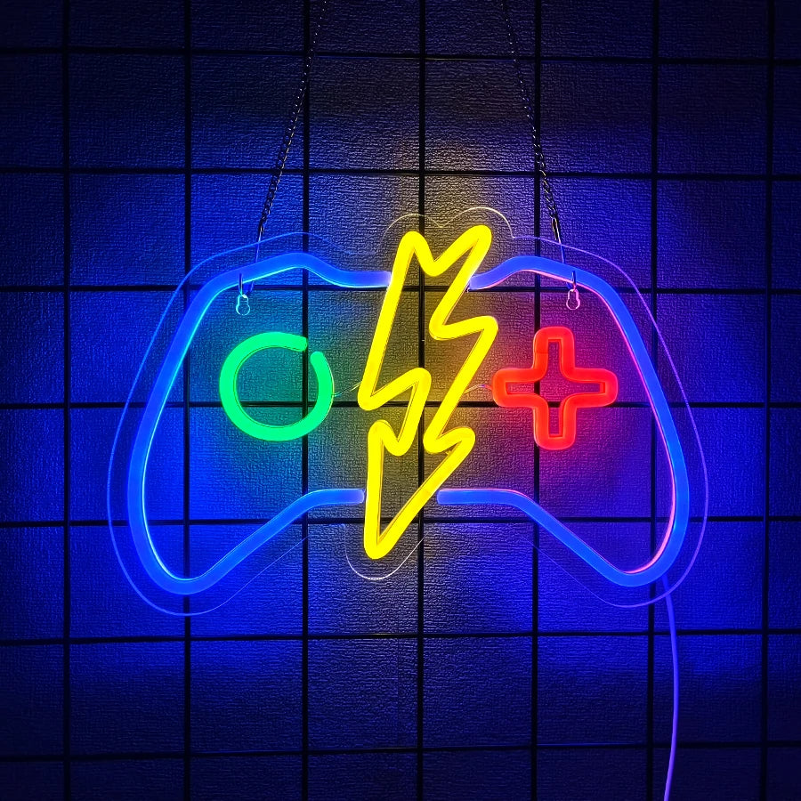 Game Zone Neon Sign, Gamepad Shaped LED Neon Sign for Gamer Room Decor, Game On Neon Sign for Boys Home Decor, 5V USB Powered