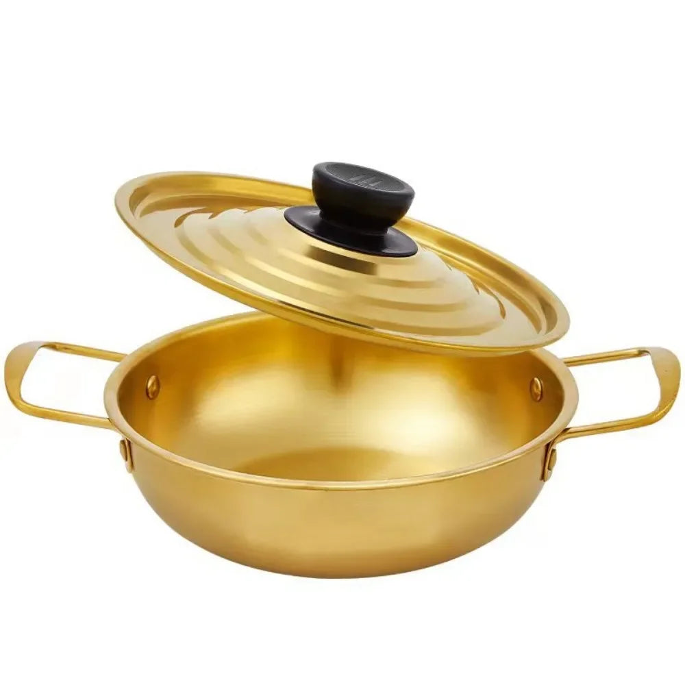 Gold Color Pot with Lid Double Ear Kitchen Pot Instant Noodles Pots Single Person Small Hot Pot Seafood Pots Household Stockpot