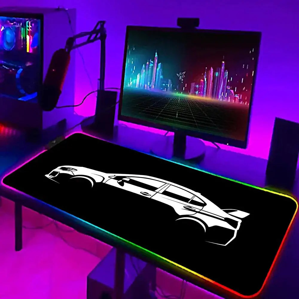 Black sports Car Mouse Pad XXL RGB Gaming MousePad HD Game Accessories Large LED Light MousePads PC Computer Carpet With Backlit