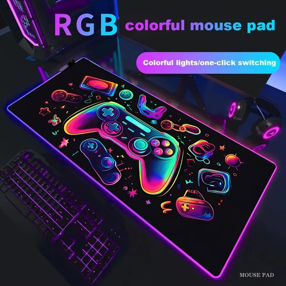 Gamepad pattern Mouse Pad XXL RGB Gaming MousePad HD Gamer Accessories Large LED Light MousePads PC Computer Carpet With Backlit