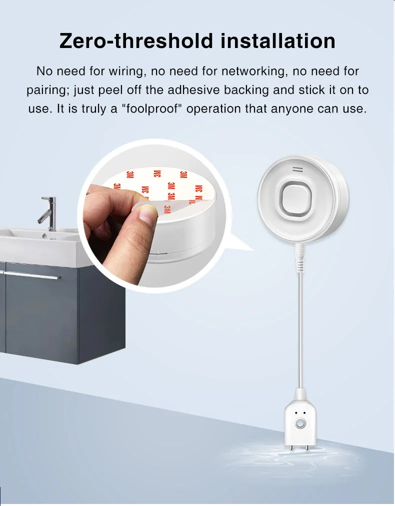 Water Leak Alarm Detector, 100dB Loud Alert Water Sensor, IP55 Waterproof, , Easy Installation for  Home Basement Flood NO Smart