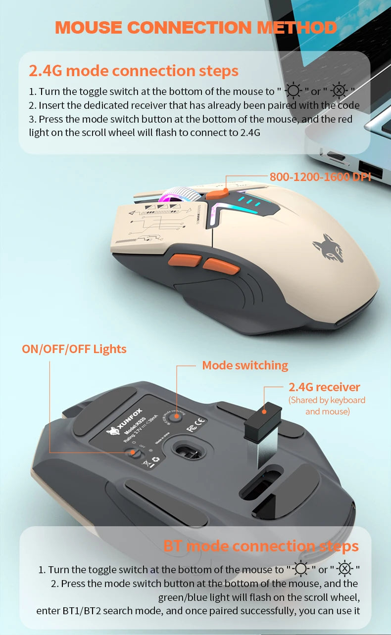 Dual Modes Gaming Keyboard Mouse Combos Computer Laptop Backlight Gamer Kit LED Wireless Usb Keyboard with Display Screen & Knob
