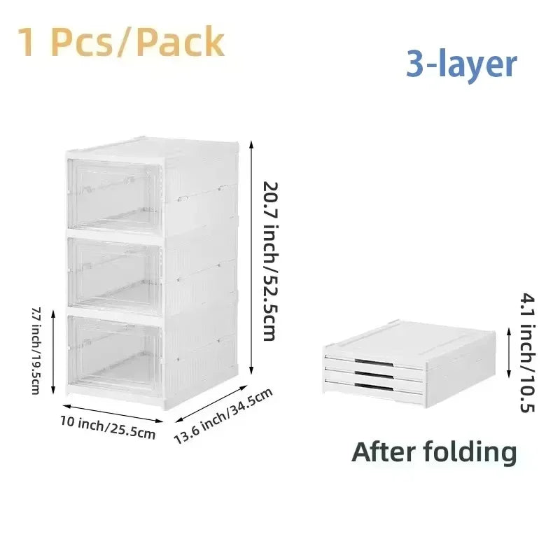 3 or 6 Tier Clear Shoe Organizer Stackable Foldable Cabinet for Sneakers Dustproof Transparent Display Rack Space Saving Storage