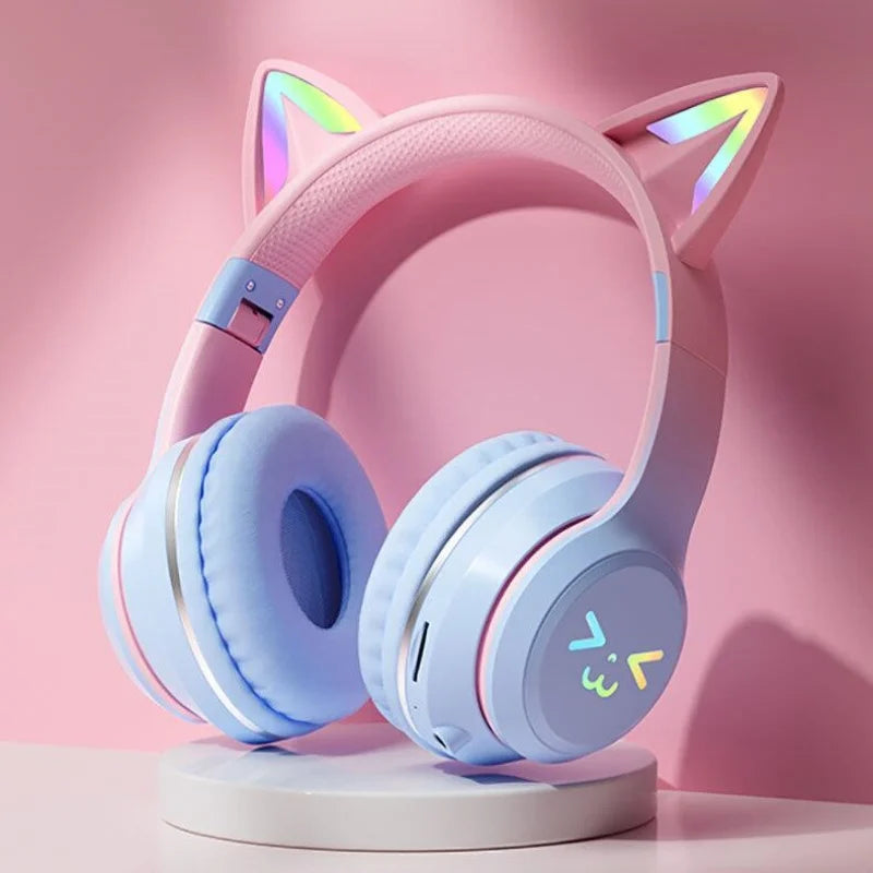 Original Cat Ear Bluetooth Headsets Wireless Earphones RGB Glow With Cable Smartphone Sport Headset Gaming Headphones for Pc