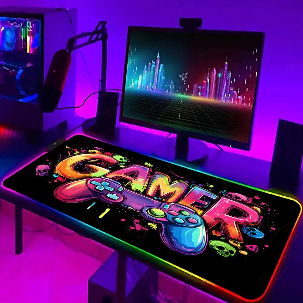 Gamepad pattern Mouse Pad XXL RGB Gaming MousePad HD Gamer Accessories Large LED Light MousePads PC Computer Carpet With Backlit
