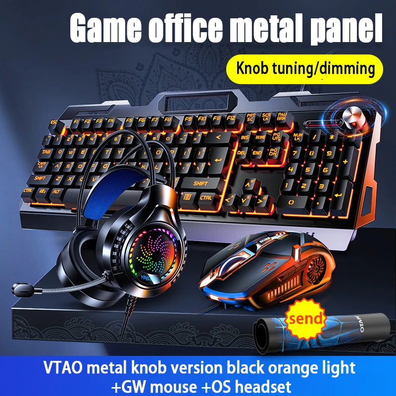 V2g5 Gaming Mechanical Handle Metal Keyboard Mouse Headset Usb Cable 3pieces/set for Esports Player Free Mousepad
